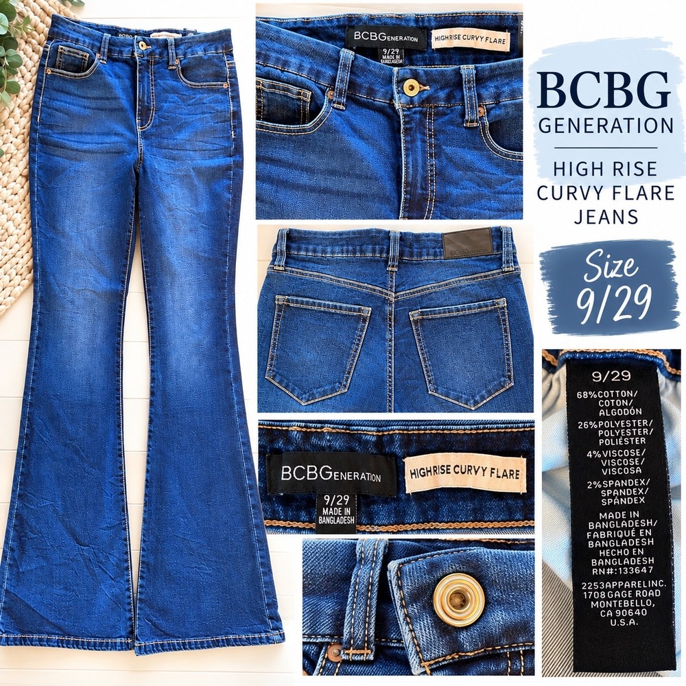 BCBGeneration High Rise Curvy Flare Jeans Medium Wash Blue Size 9/29 RN 133647
